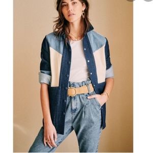 Sezane Patchwork Denim ‘Will’ Jacket